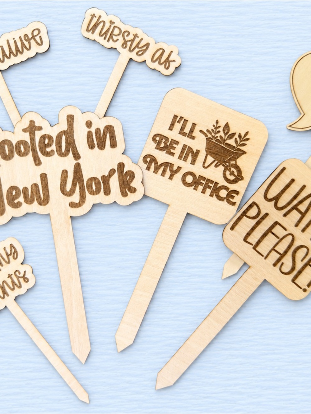Unbranded Natural Wood Party Plant Markers - Set of Decorative Garden Picks (3)
